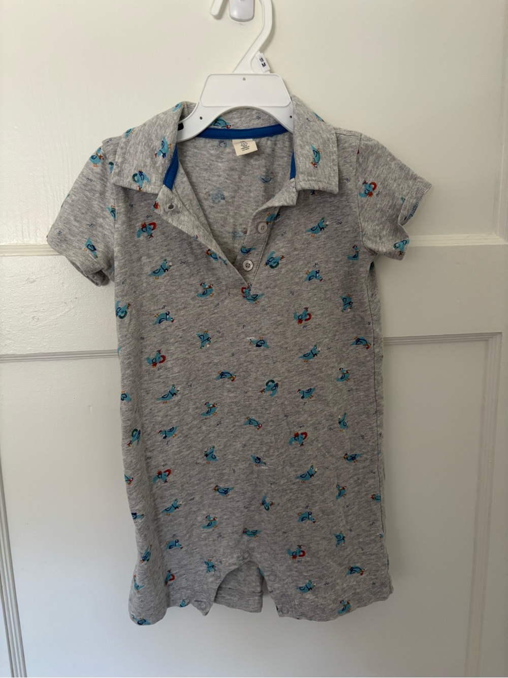 Tucker + Tate Grey Polo Romper with Blue and Red Print